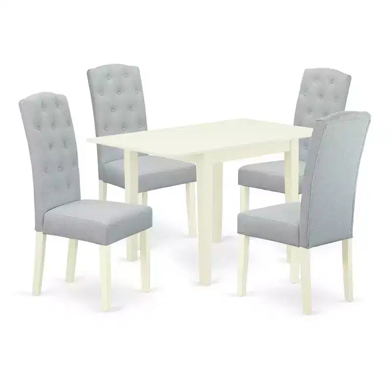 Ensemble de 5 pièces HomeStock : table de salle à manger en lin blanc et chaises bleu bébé