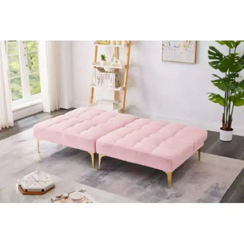 Canapé convertible futon 71 po avec pieds en métal doré et tissu Teddy