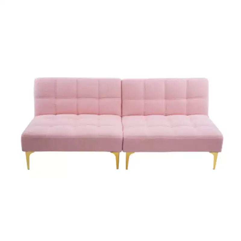 Canapé convertible futon 71 po avec pieds en métal doré et tissu Teddy