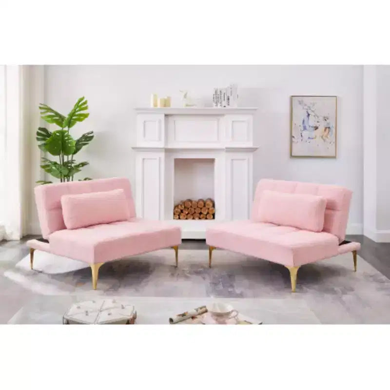 Canapé convertible futon 71 po avec pieds en métal doré et tissu Teddy