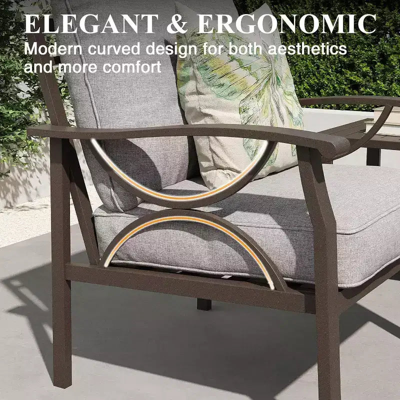 Ensemble de meubles de jardin Heynemo, ensemble de conversation de 5 pièces avec table basse, ensemble de meubles en métal pour porche, cour arrière, jardin
