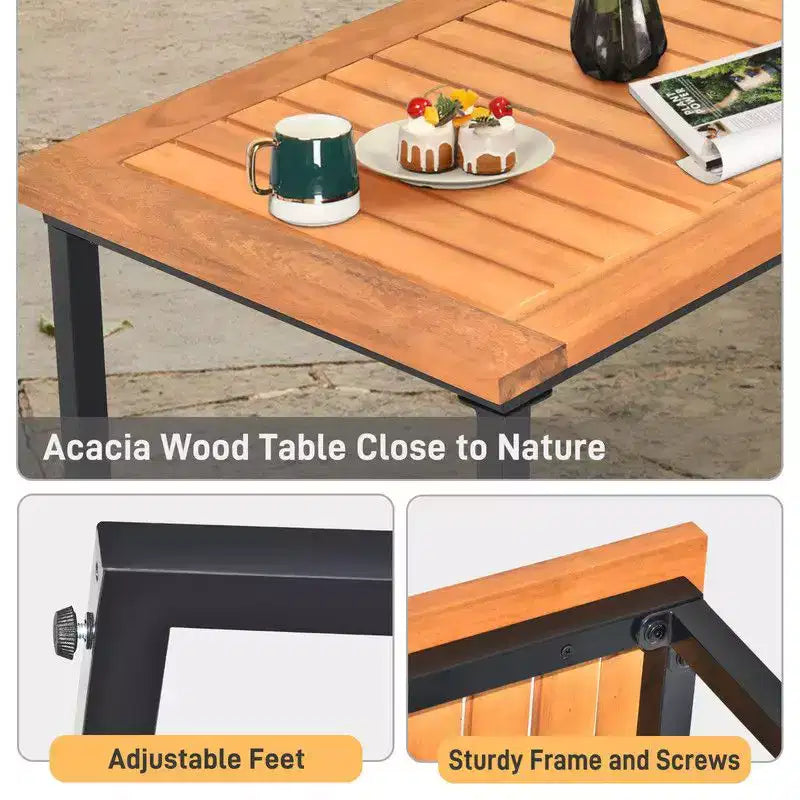 Ensemble de conversation Karl Home Patio 4 pièces en bois d'acacia avec accoudoirs et plateau de table, et coussins
