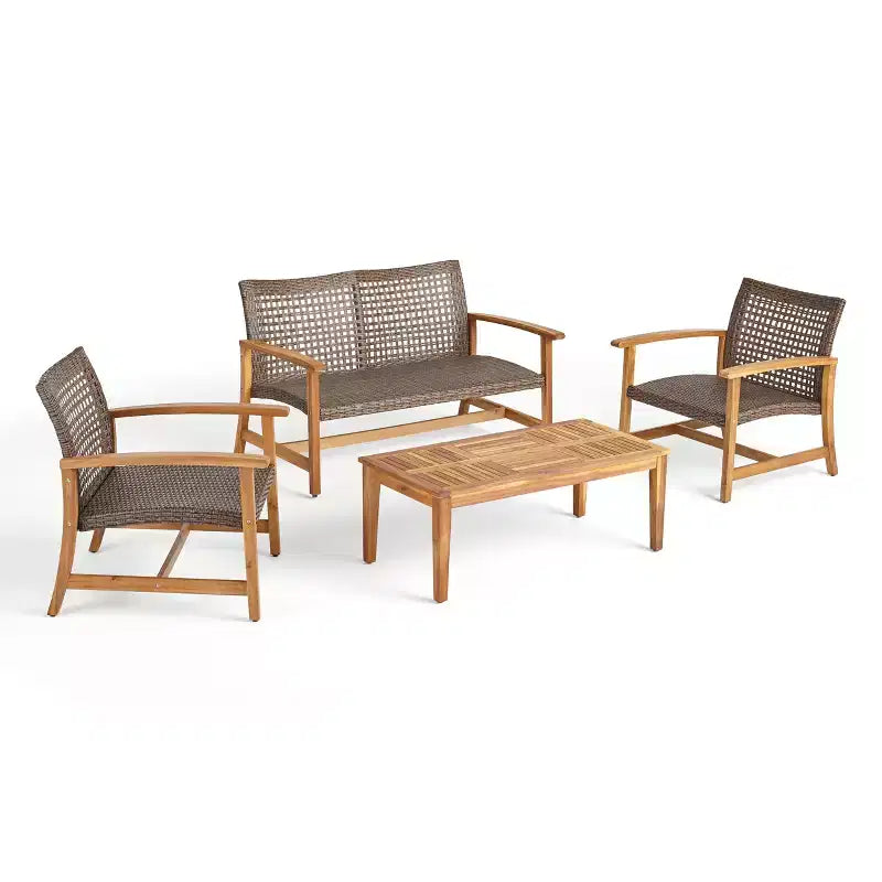 Christopher Knight Home Hampton Salon de jardin 4 places en osier et bois d'acacia