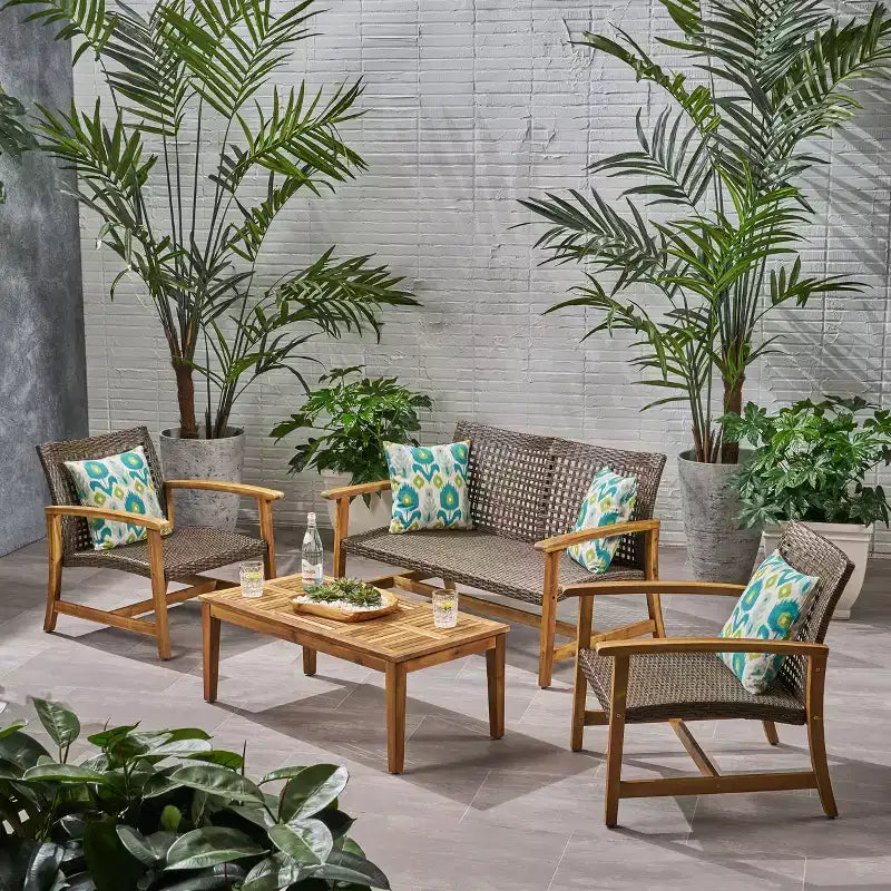Christopher Knight Home Hampton Salon de jardin 4 places en osier et bois d'acacia