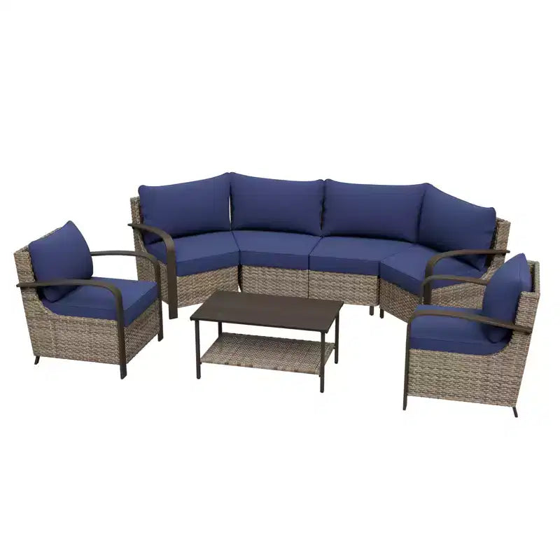 EAGLE PEAK Ensemble de mobilier de patio Coastal Vista, ensemble de conversation de patio en osier incurvé demi-lune avec table basse