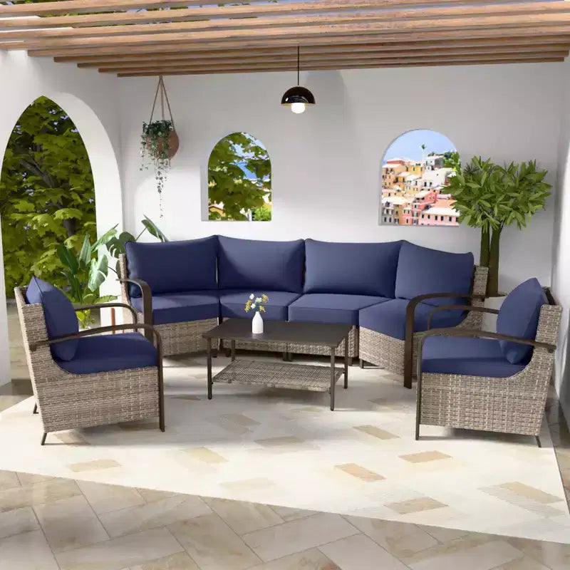 EAGLE PEAK Ensemble de mobilier de patio Coastal Vista, ensemble de conversation de patio en osier incurvé demi-lune avec table basse