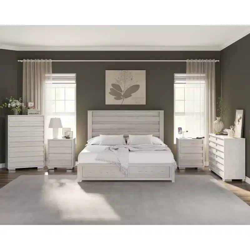 AMERLIFE Ensemble de chambre 5 pièces style ferme, cadre de lit, commode 6 tiroirs 54 po L, commode 5 tiroirs 47 po H, ensemble de 2 tables de chevet