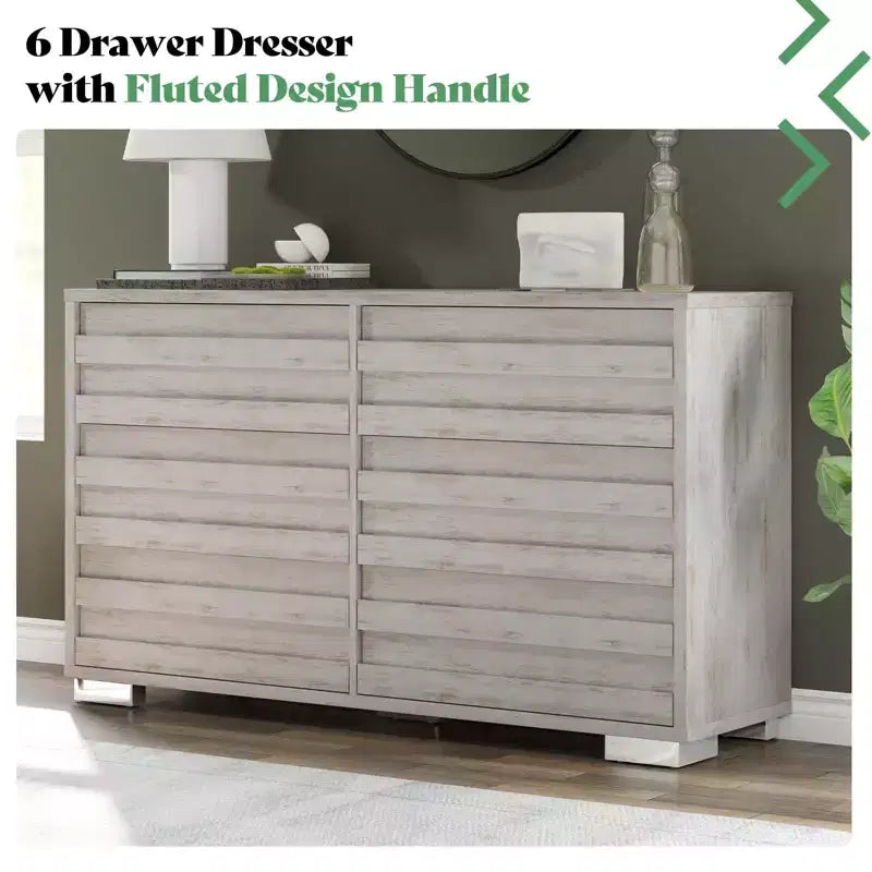 AMERLIFE Ensemble de chambre 5 pièces style ferme, cadre de lit, commode 6 tiroirs 54 po L, commode 5 tiroirs 47 po H, ensemble de 2 tables de chevet