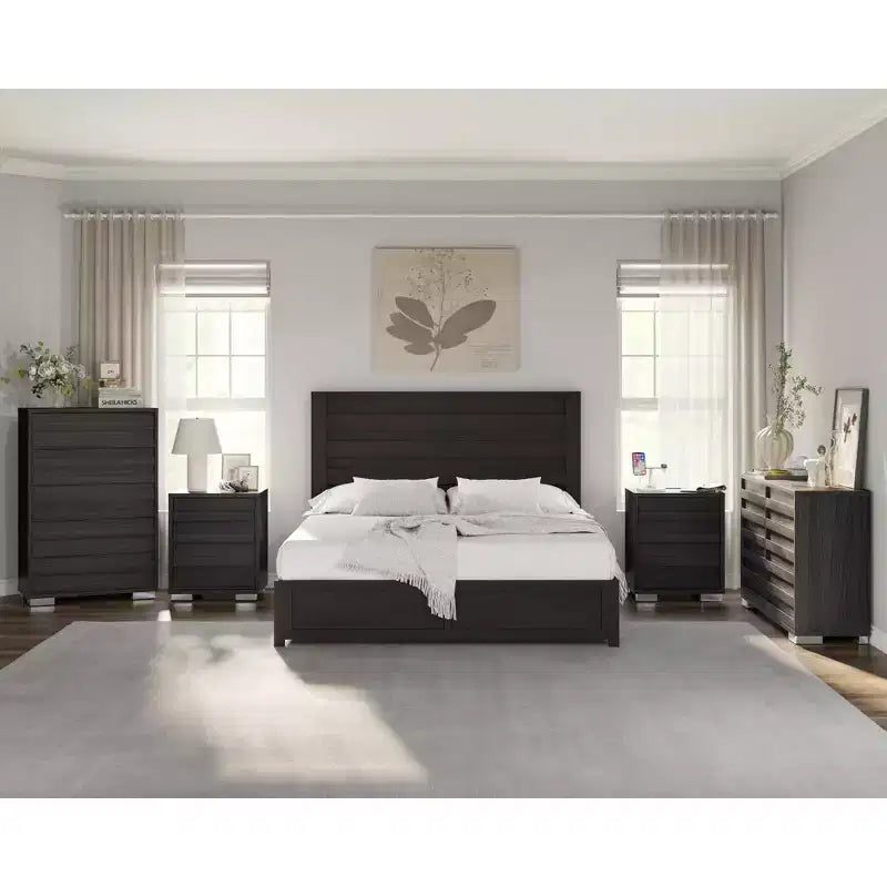AMERLIFE Ensemble de chambre 5 pièces style ferme, cadre de lit, commode 6 tiroirs 54 po L, commode 5 tiroirs 47 po H, ensemble de 2 tables de chevet