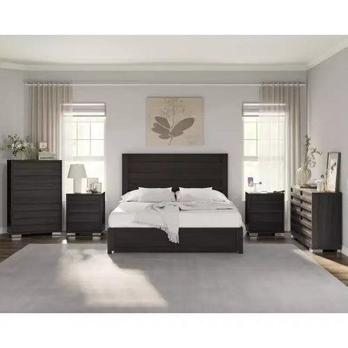 AMERLIFE Ensemble de chambre 5 pièces style ferme, cadre de lit, commode 6 tiroirs 54 po L, commode 5 tiroirs 47 po H, ensemble de 2 tables de chevet