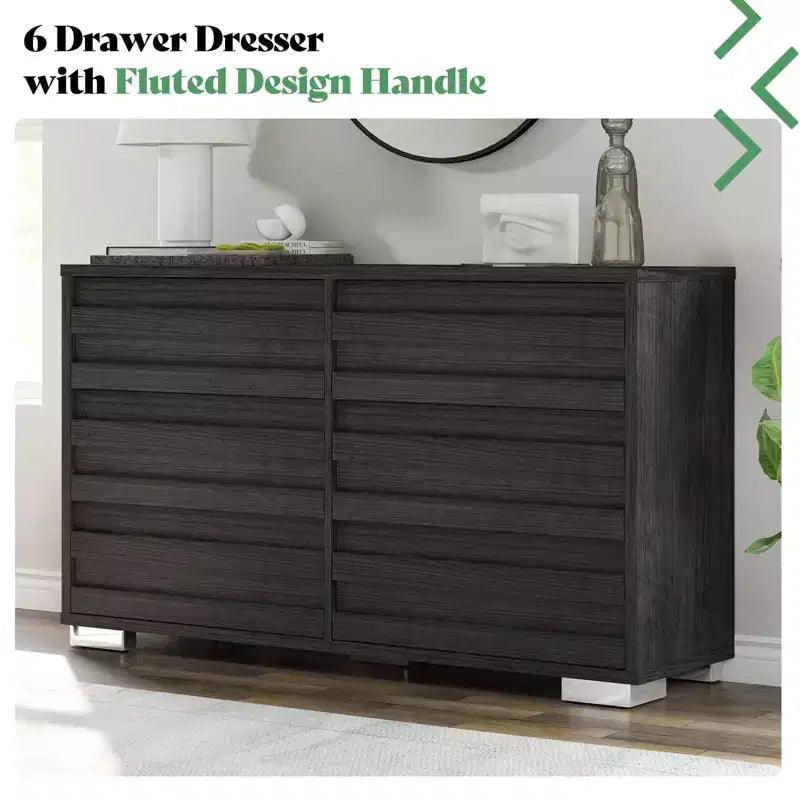 AMERLIFE Ensemble de chambre 5 pièces style ferme, cadre de lit, commode 6 tiroirs 54 po L, commode 5 tiroirs 47 po H, ensemble de 2 tables de chevet