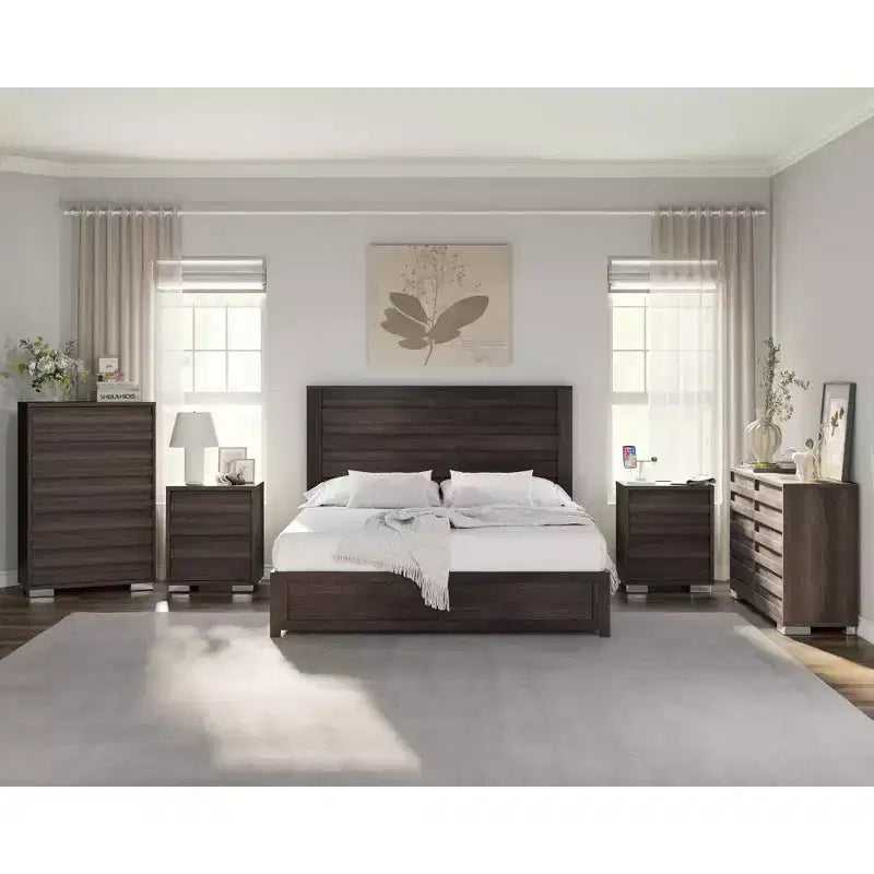 AMERLIFE Ensemble de chambre 5 pièces style ferme, cadre de lit, commode 6 tiroirs 54 po L, commode 5 tiroirs 47 po H, ensemble de 2 tables de chevet