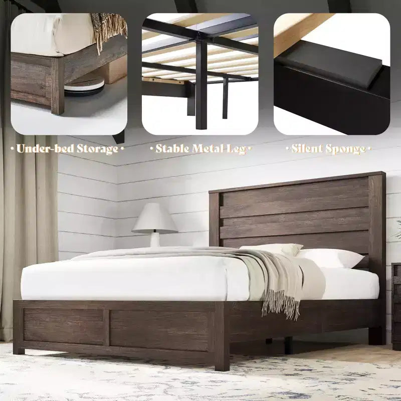 AMERLIFE Ensemble de chambre 5 pièces style ferme, cadre de lit, commode 6 tiroirs 54 po L, commode 5 tiroirs 47 po H, ensemble de 2 tables de chevet