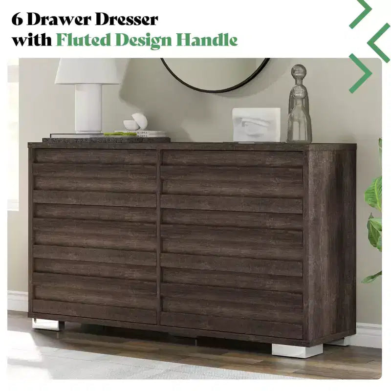 AMERLIFE Ensemble de chambre 5 pièces style ferme, cadre de lit, commode 6 tiroirs 54 po L, commode 5 tiroirs 47 po H, ensemble de 2 tables de chevet