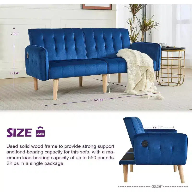 TYBOATLE 65 Canapé-Lit Futon Convertible en Similicuir, Canapé Rembourré Moderne avec Port USB, Causeuse Pliante pour Petits Espaces, Appartement, Dortoir, Bureau