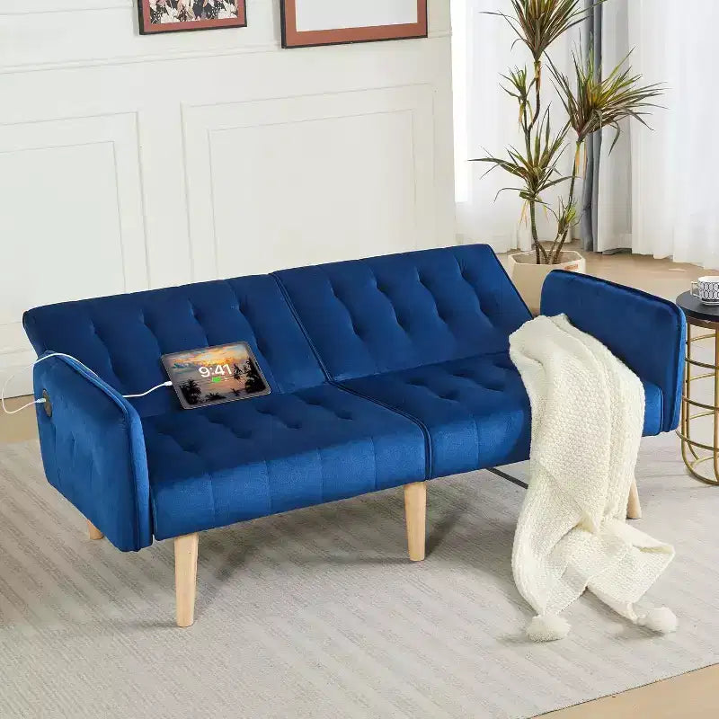 TYBOATLE 65 Canapé-Lit Futon Convertible en Similicuir, Canapé Rembourré Moderne avec Port USB, Causeuse Pliante pour Petits Espaces, Appartement, Dortoir, Bureau