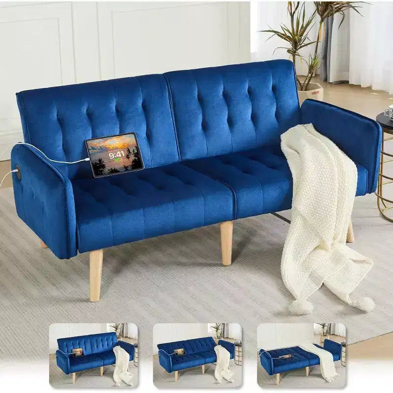 TYBOATLE 65 Canapé-Lit Futon Convertible en Similicuir, Canapé Rembourré Moderne avec Port USB, Causeuse Pliante pour Petits Espaces, Appartement, Dortoir, Bureau
