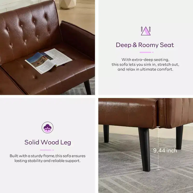 TYBOATLE 65 Canapé-Lit Futon Convertible en Similicuir, Canapé Rembourré Moderne avec Port USB, Causeuse Pliante pour Petits Espaces, Appartement, Dortoir, Bureau