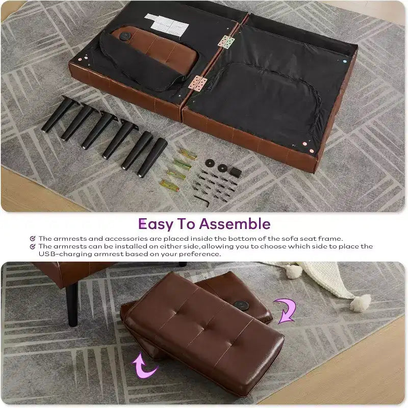TYBOATLE 65 Canapé-Lit Futon Convertible en Similicuir, Canapé Rembourré Moderne avec Port USB, Causeuse Pliante pour Petits Espaces, Appartement, Dortoir, Bureau