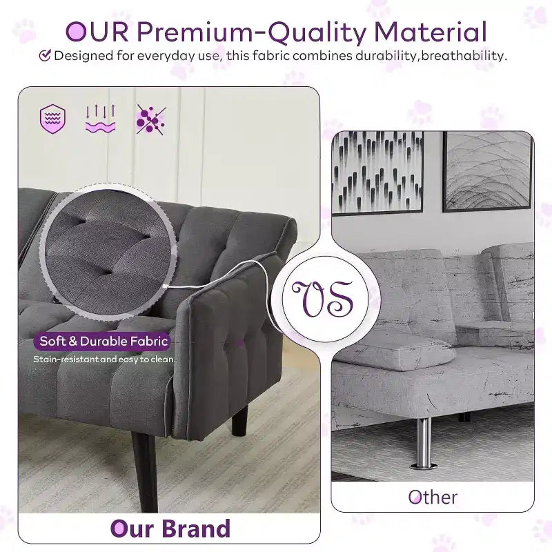 TYBOATLE 65 Canapé-Lit Futon Convertible en Similicuir, Canapé Rembourré Moderne avec Port USB, Causeuse Pliante pour Petits Espaces, Appartement, Dortoir, Bureau