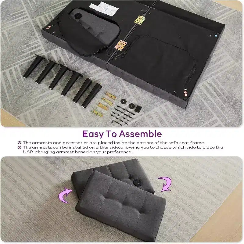 TYBOATLE 65 Canapé-Lit Futon Convertible en Similicuir, Canapé Rembourré Moderne avec Port USB, Causeuse Pliante pour Petits Espaces, Appartement, Dortoir, Bureau