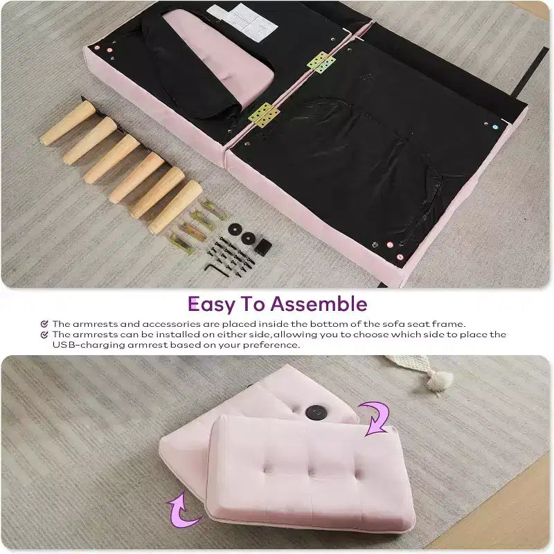 TYBOATLE 65 Canapé-Lit Futon Convertible en Similicuir, Canapé Rembourré Moderne avec Port USB, Causeuse Pliante pour Petits Espaces, Appartement, Dortoir, Bureau