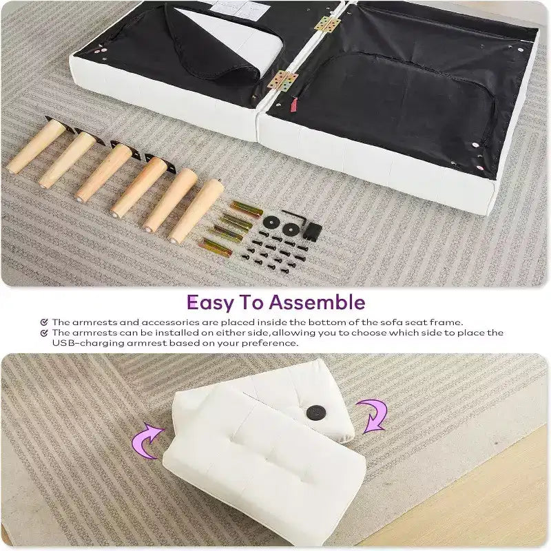 TYBOATLE 65 Canapé-Lit Futon Convertible en Similicuir, Canapé Rembourré Moderne avec Port USB, Causeuse Pliante pour Petits Espaces, Appartement, Dortoir, Bureau