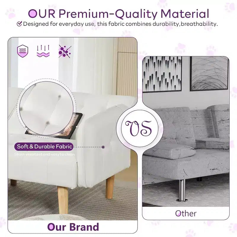TYBOATLE 65 Canapé-Lit Futon Convertible en Similicuir, Canapé Rembourré Moderne avec Port USB, Causeuse Pliante pour Petits Espaces, Appartement, Dortoir, Bureau
