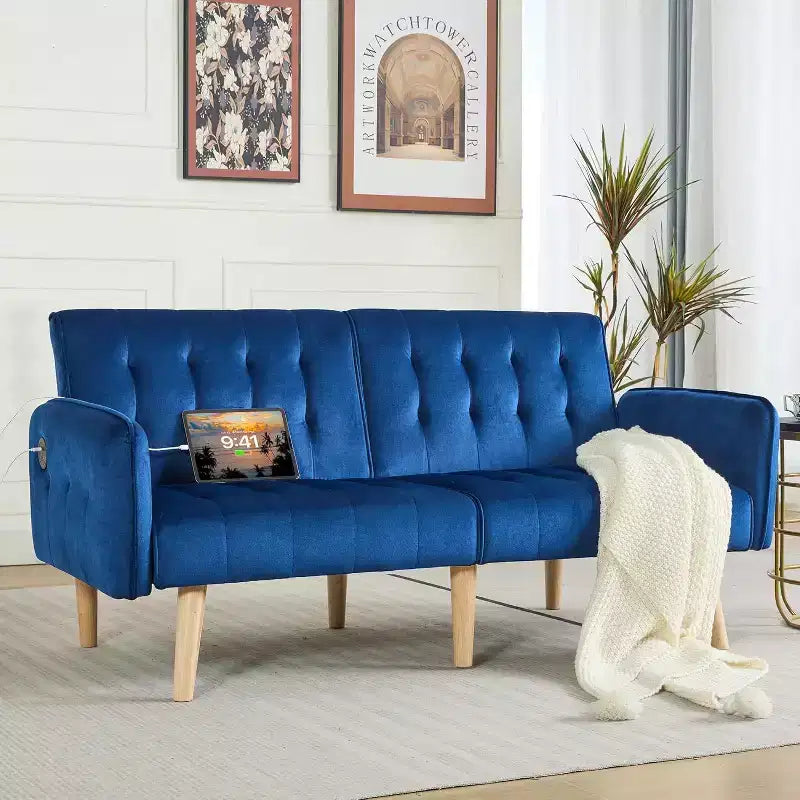 TYBOATLE 65 Canapé-Lit Futon Convertible en Similicuir, Canapé Rembourré Moderne avec Port USB, Causeuse Pliante pour Petits Espaces, Appartement, Dortoir, Bureau