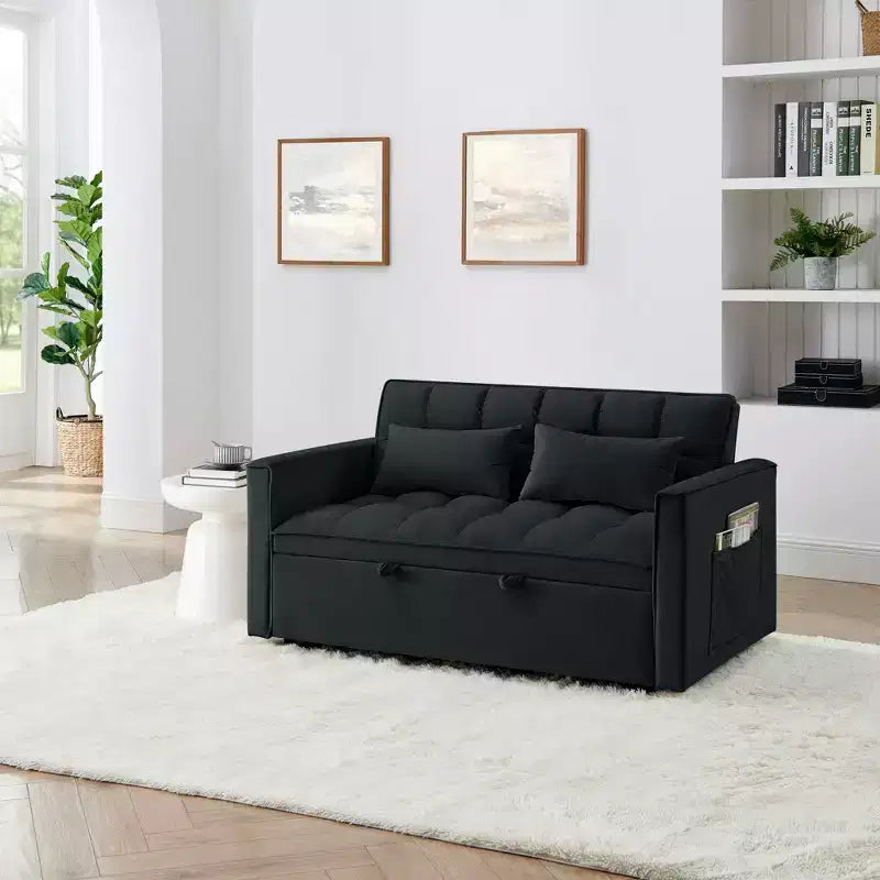 Okak Modern Pull-out Foldable Sofa Bed 54.33 Convertible Loveseat Sleeper Couch Futon with 3 lengths & Adjustable Backrest for Living Room