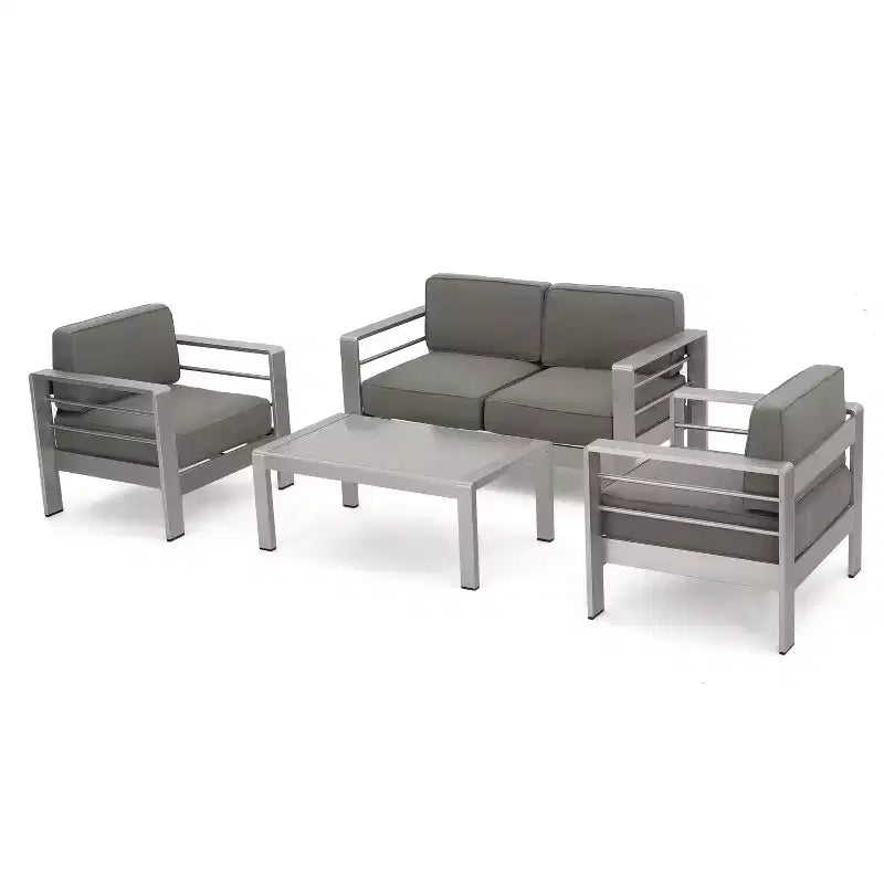 GDFStudio Wendy Salon de jardin 4 places en aluminium avec coussins