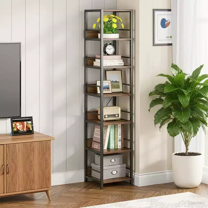 MAYEERTY 74.8H 6-Tier Corner Bookshelf, 13.4 Compact Space-Saving Storage Rack for Home
