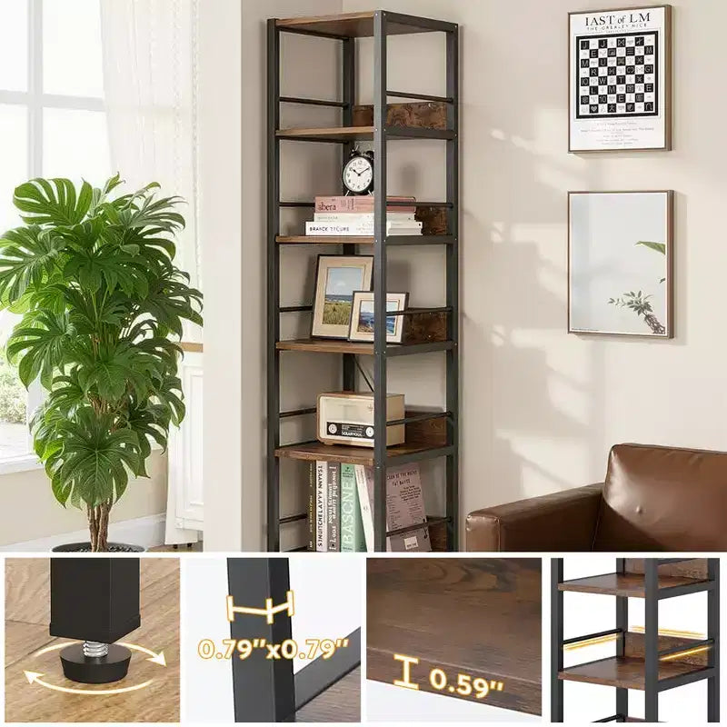 Étagère d'angle à 6 niveaux de 74,8 po (190 cm), rangement compact de 13,4 po (34 cm) pour la maison