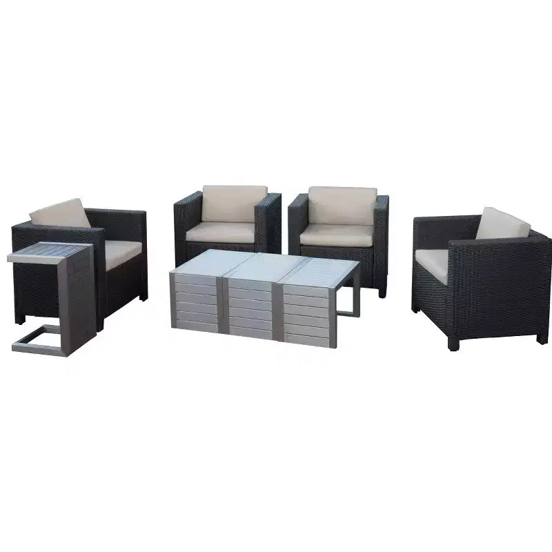 Christopher Knight Home Joanne, ensemble de 8 pièces pour patio avec fauteuils de club en rotin et tables d'appoint en aluminium en forme de C.