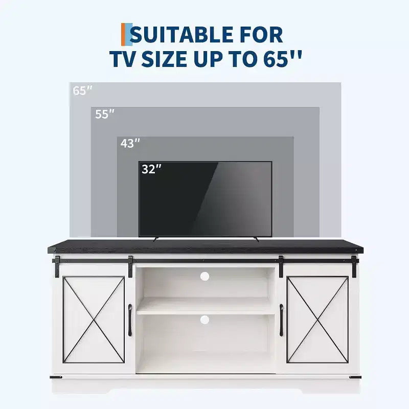 Meuble TV de style rustique pour téléviseurs jusqu'à 65 pouces avec portes coulissantes de grange et étagère réglable, table console de rangement pour médias TV