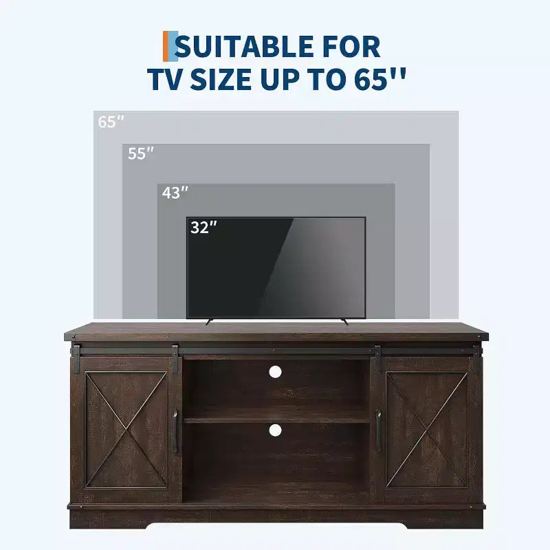 Meuble TV de style rustique pour téléviseurs jusqu'à 65 pouces avec portes coulissantes de grange et étagère réglable, table console de rangement pour médias TV