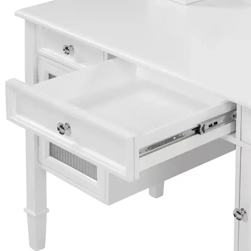 Coiffeuse avec grand miroir réglable, tabouret et tiroirs, table de maquillage blanche, table de dressing, bureau d'ordinateur multifonctionnel