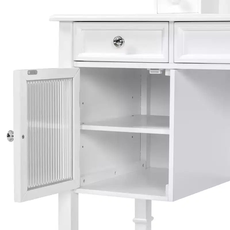 Coiffeuse avec grand miroir réglable, tabouret et tiroirs, table de maquillage blanche, table de dressing, bureau d'ordinateur multifonctionnel