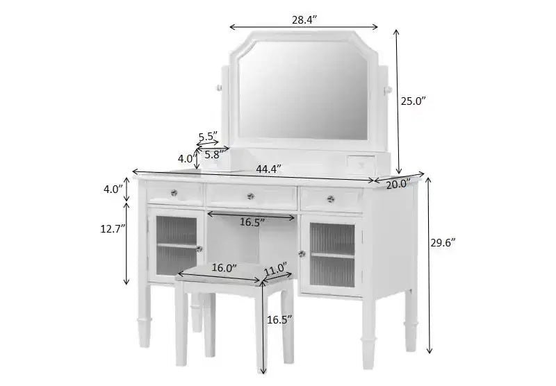 Coiffeuse avec grand miroir réglable, tabouret et tiroirs, table de maquillage blanche, table de dressing, bureau d'ordinateur multifonctionnel