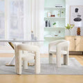MAYEERTY Modern Soft Chenille Accent Chair - Open Back 3-Leg Barrel - Comfy Dining Set of 2 (Beige)