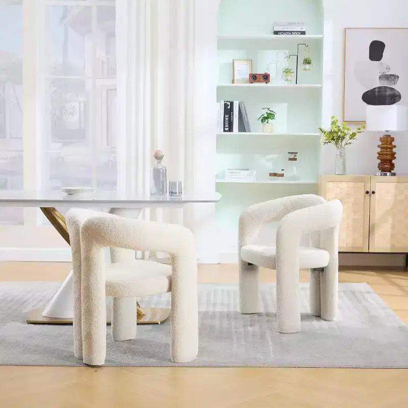 MAYEERTY Modern Soft Chenille Accent Chair - Open Back 3-Leg Barrel - Comfy Dining Set of 2 (Beige)