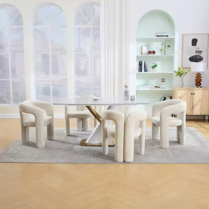 Chaise d'appoint moderne en chenille douce - Fauteuil barillet à dossier ouvert à 3 pieds - Ensemble de 2 chaises de salle à manger confortables (beige)