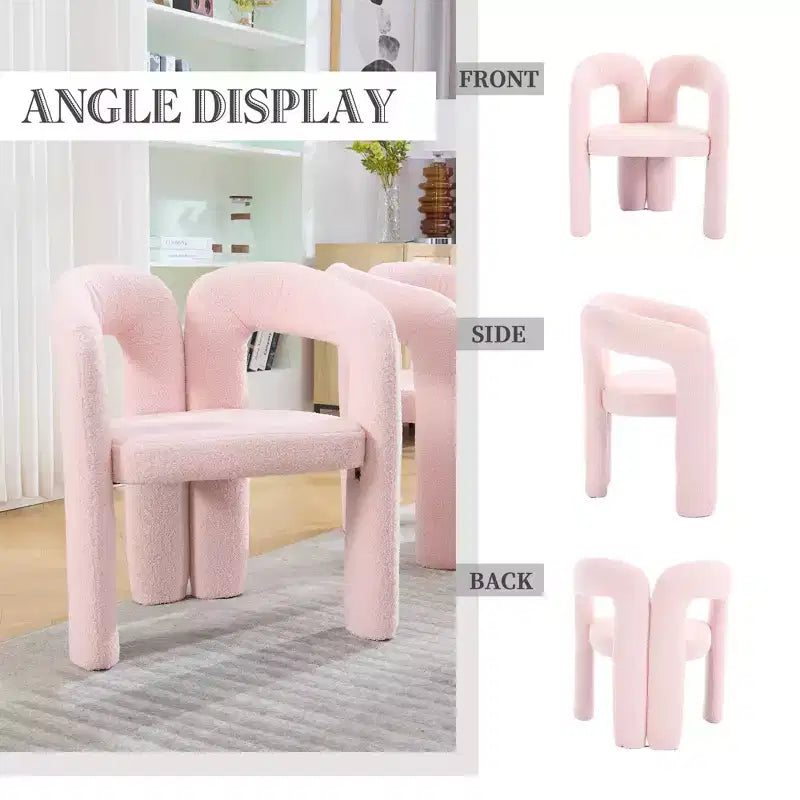 Chaise d'appoint moderne en chenille douce - Fauteuil barillet à dossier ouvert à 3 pieds - Ensemble de 2 chaises de salle à manger confortables (beige)
