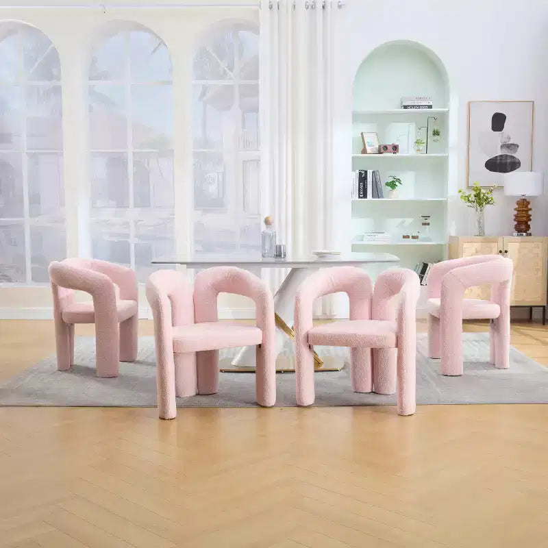 Chaise d'appoint moderne en chenille douce - Fauteuil barillet à dossier ouvert à 3 pieds - Ensemble de 2 chaises de salle à manger confortables (beige)