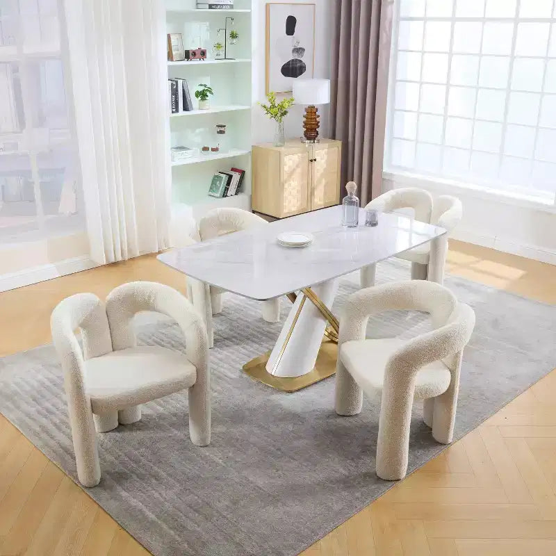Chaise d'appoint moderne en chenille douce - Fauteuil barillet à dossier ouvert à 3 pieds - Ensemble de 2 chaises de salle à manger confortables (beige)