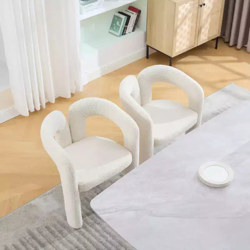 Chaise d'appoint moderne en chenille douce - Fauteuil barillet à dossier ouvert à 3 pieds - Ensemble de 2 chaises de salle à manger confortables (beige)