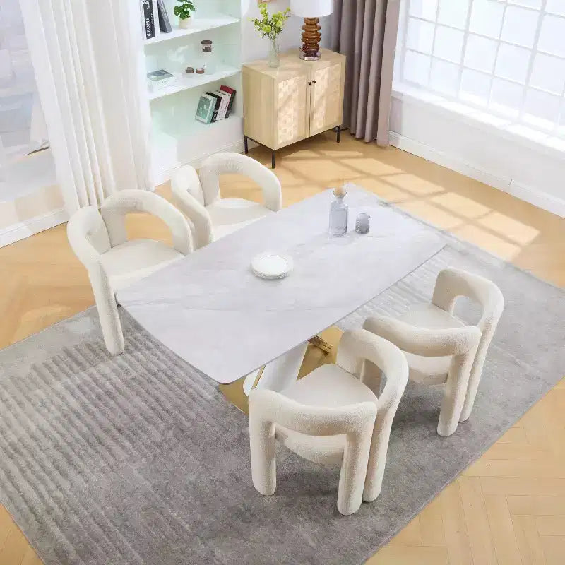 Chaise d'appoint moderne en chenille douce - Fauteuil barillet à dossier ouvert à 3 pieds - Ensemble de 2 chaises de salle à manger confortables (beige)