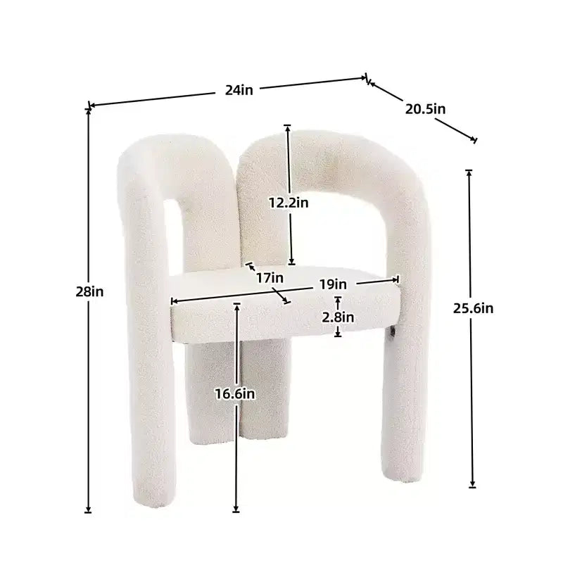 Chaise d'appoint moderne en chenille douce - Fauteuil barillet à dossier ouvert à 3 pieds - Ensemble de 2 chaises de salle à manger confortables (beige)
