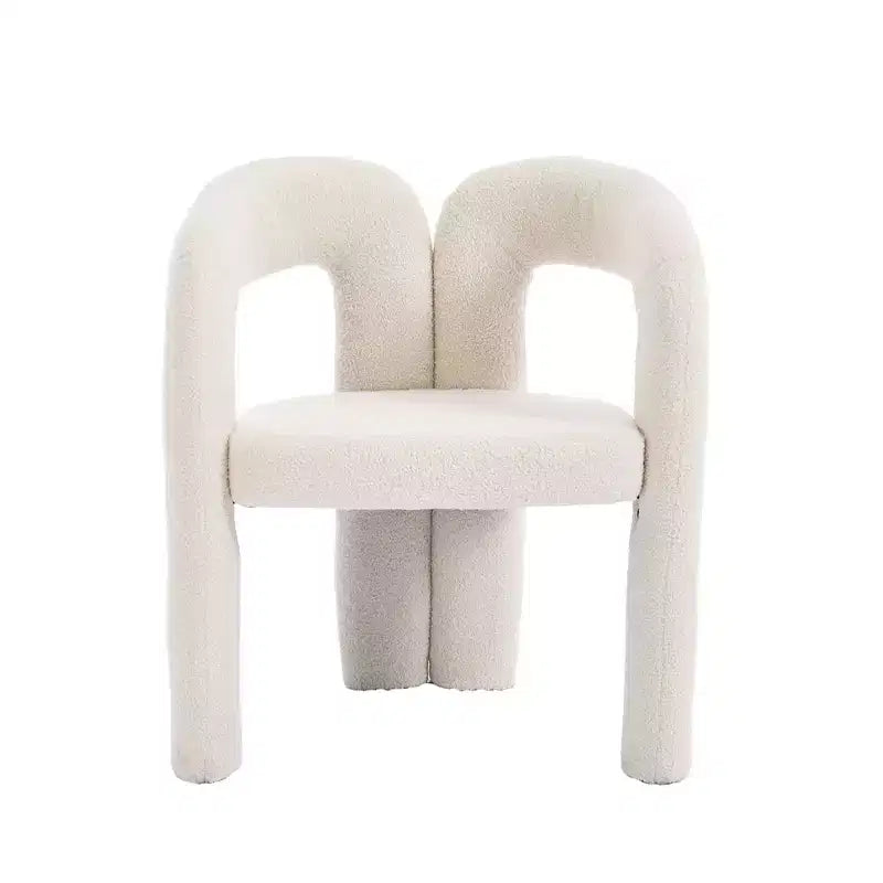 Chaise d'appoint moderne en chenille douce - Fauteuil barillet à dossier ouvert à 3 pieds - Ensemble de 2 chaises de salle à manger confortables (beige)
