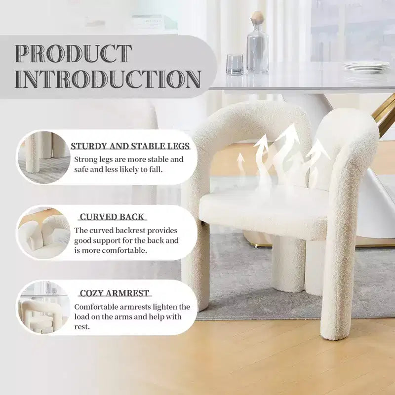 Chaise d'appoint moderne en chenille douce - Fauteuil barillet à dossier ouvert à 3 pieds - Ensemble de 2 chaises de salle à manger confortables (beige)